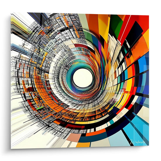 Tableau mural tunnel urbain coloré avec spirale abstraite et perspective infinie moderne