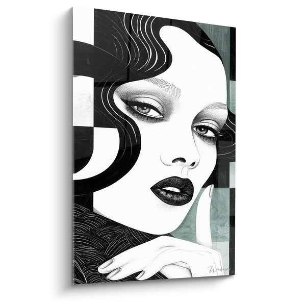 Tableau Portrait féminin noir et blanc graphique - Séduction silencieuse - Edition Visage abstrait