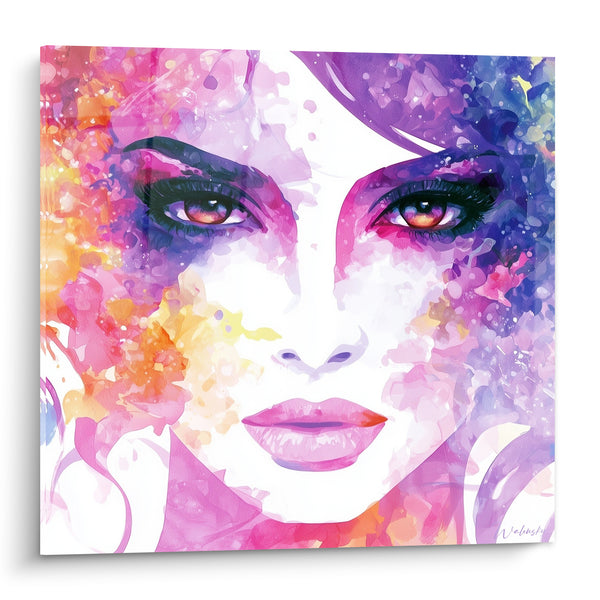 Tableau Visage féminin rose et violet aquarelle - Éveil des sens - Edition Visage abstrait