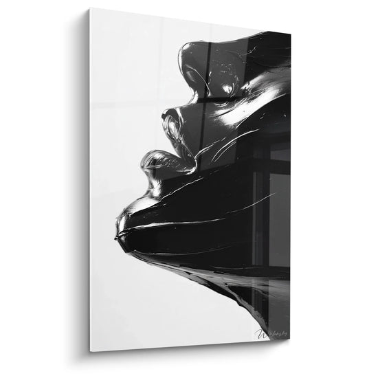 Tableau visage féminin abstrait noir et blanc avec reflets métalliques pour décoration moderne
