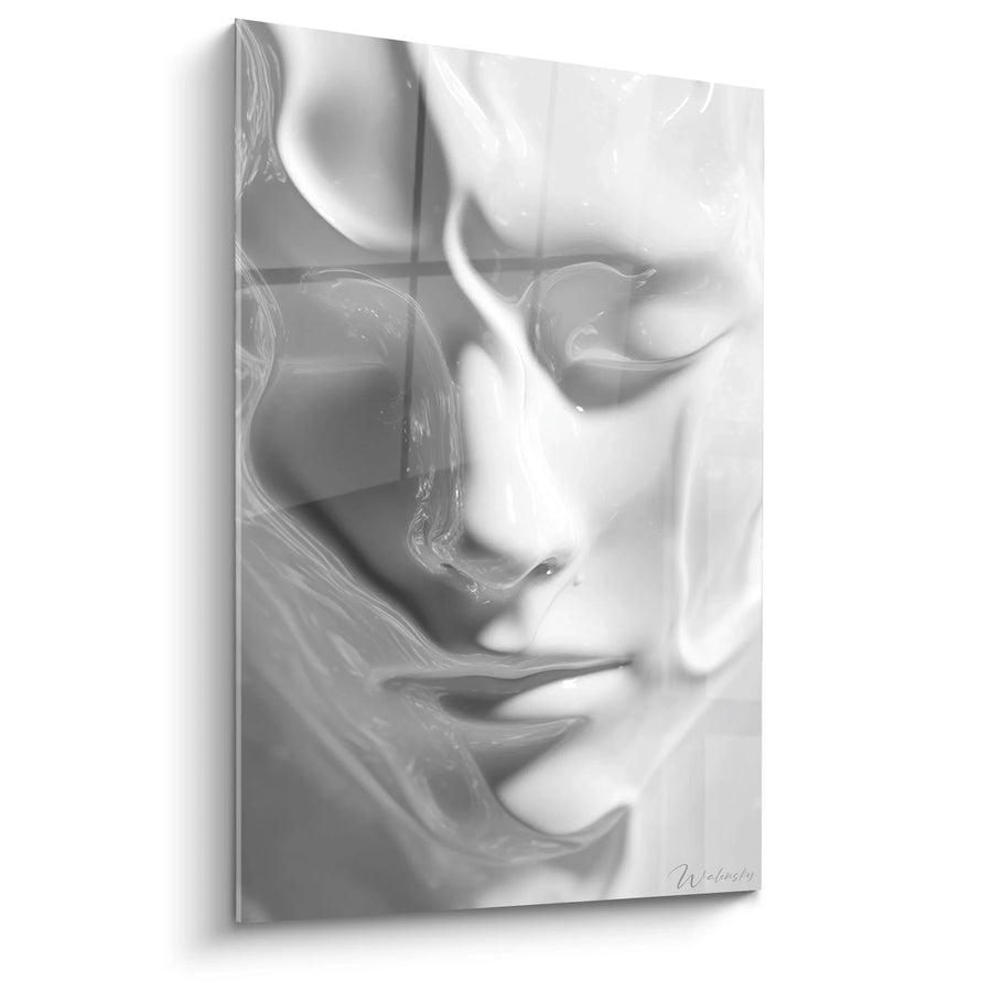 Tableau Visage Féminin Recouvert de Plastique - Mystère Voilé - Edition visage noir et blanc