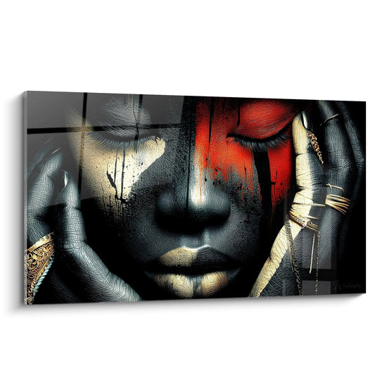 Tableau mural visage africain aux couleurs vives et détails artistiques saisissants