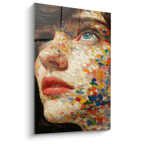 tableau visage mosaïque colorée Walensky grand format sur toile effet texturé pour décoration murale salon