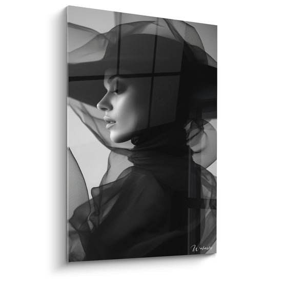 Tableau Femme au voile noir et gris - Voile de mystère - Edition Visage noir et blanc