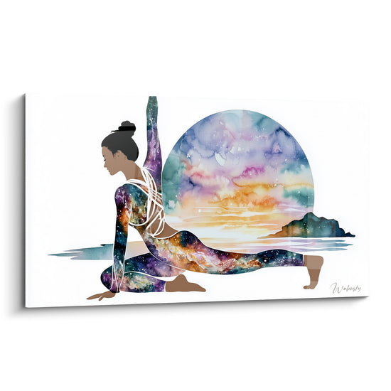 Tableau Silhouette étoilée en posture violette et orangée - Éveil céleste - Edition yoga