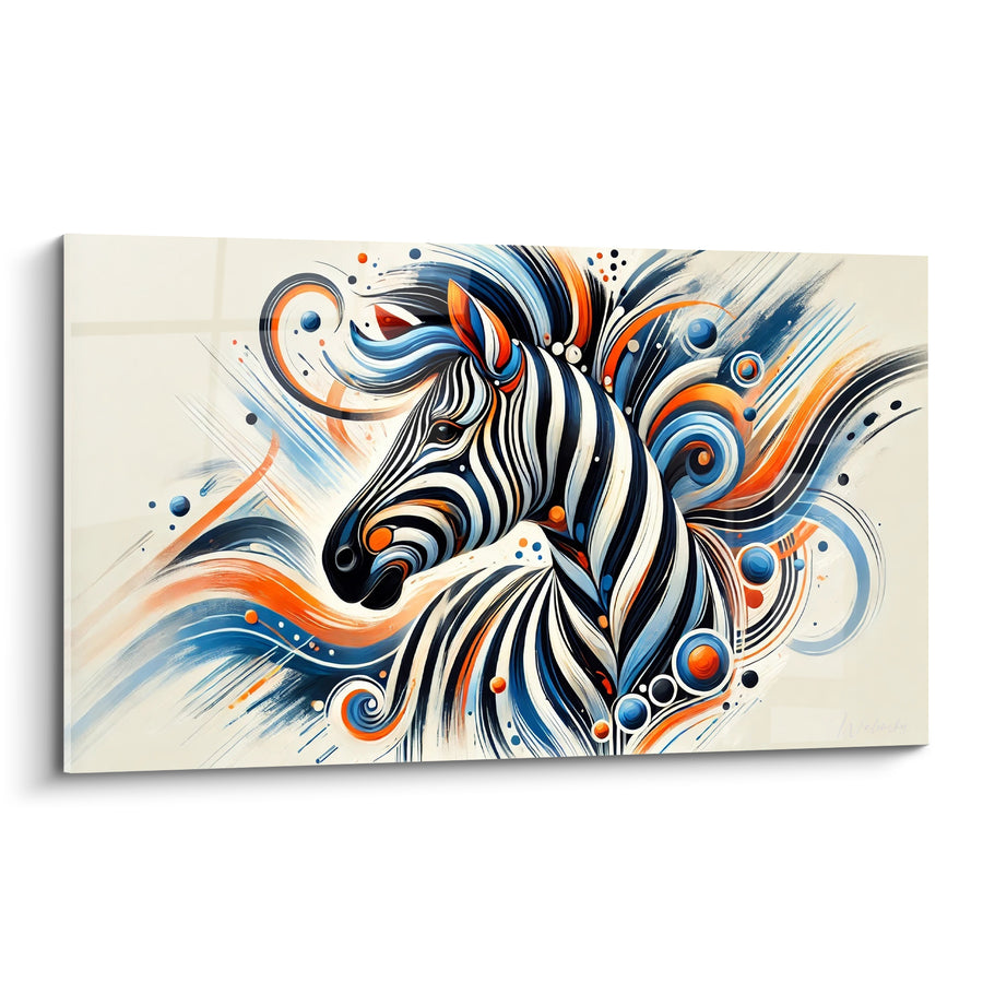 Tableau Zèbre bleu et orange aux volutes éclatées - Bulles concentriques colorées - Edition Zèbre
