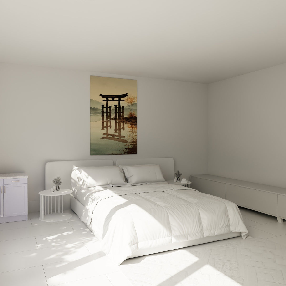 Tableau torii reflet doré chambre decoration murale ambiance zen japonaise apaisante