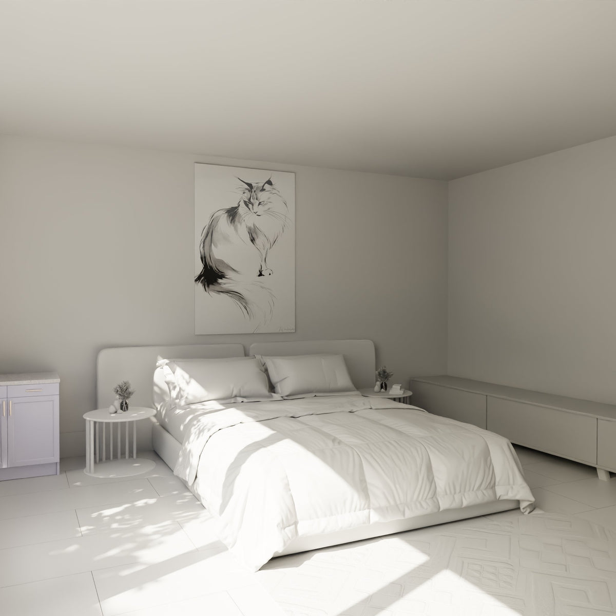 Tableau chat siberien dans chambre moderne decoration murale feline ambiance apaisante