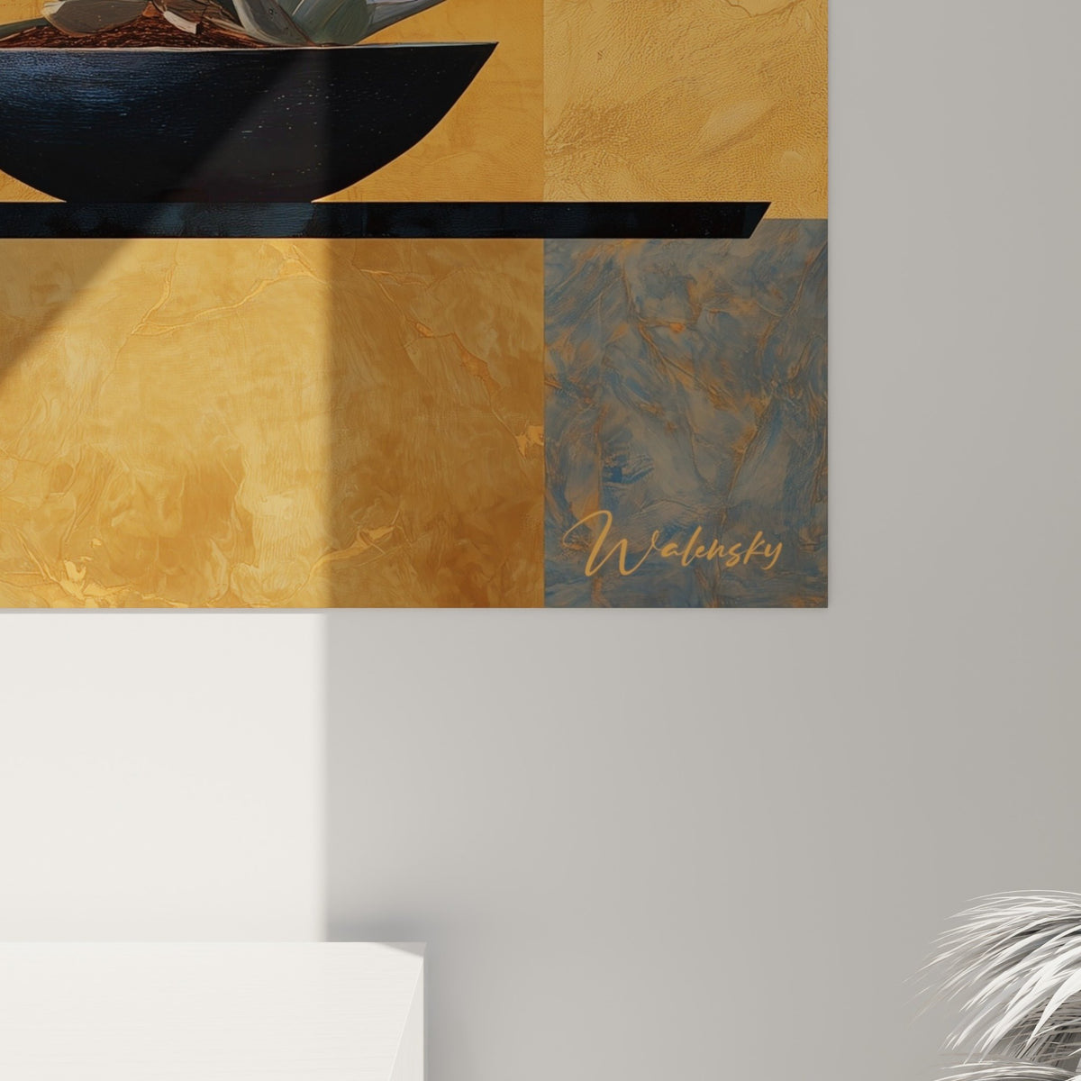 Vue d'ensemble tableau Ikebana composition florale tons chauds ocre rouge pour décoration zen
