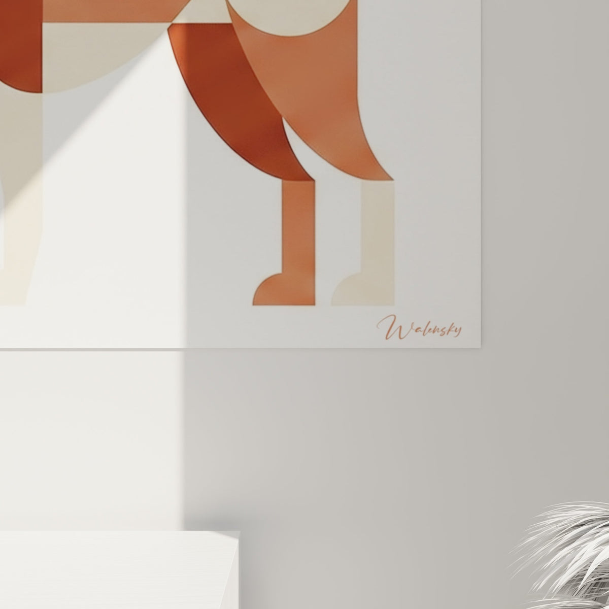 vue ensemble tableau basenji geometrique salon moderne decoration murale contemporaine