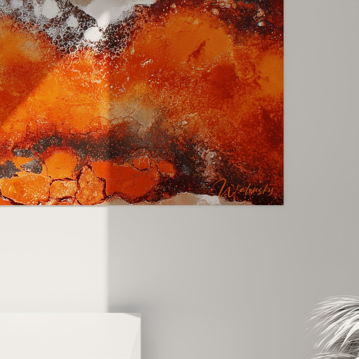 Vue ensemble tableau abstrait orange terre brulee decoration interieur feng shui