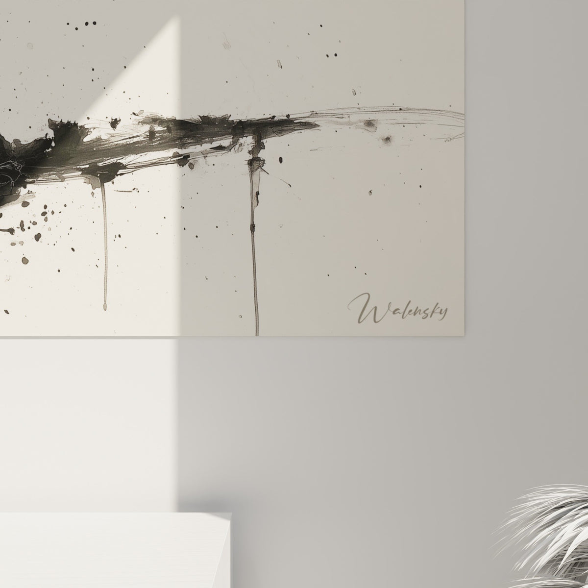 Vue ensemble tableau pagode tempete encre noire sur toile beige format panoramique decoration